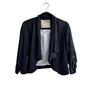 Cartonnier Black Waterfall Drape Open Front Linen Blend Blazer Jacket XS
